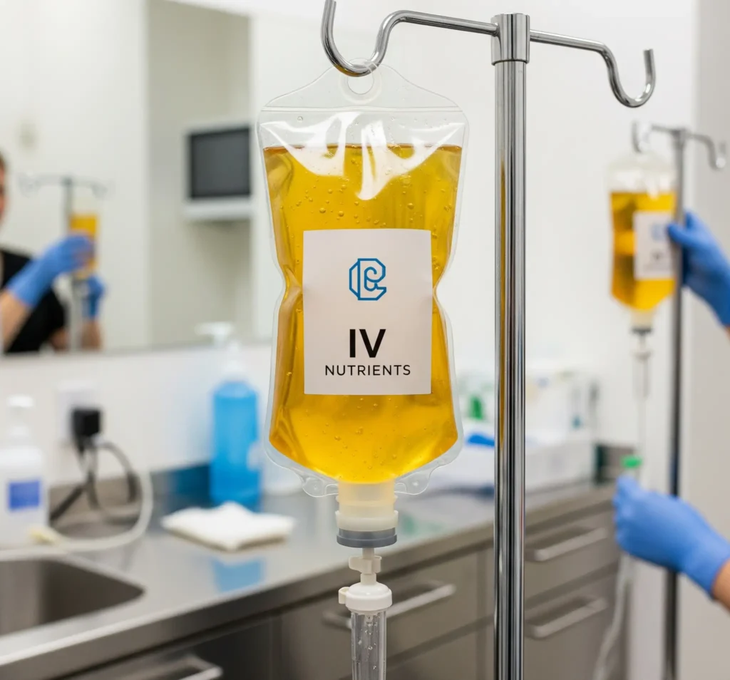 IV nutrient therapy being prepared.