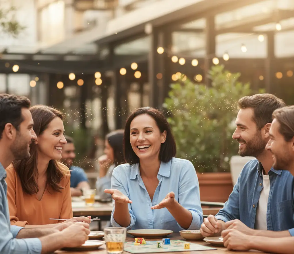 Group of friends laughing outdoors, showing confidence and comfort after neuromodulator treatment for excessive sweating at Natural Beauty Clinic White Rock