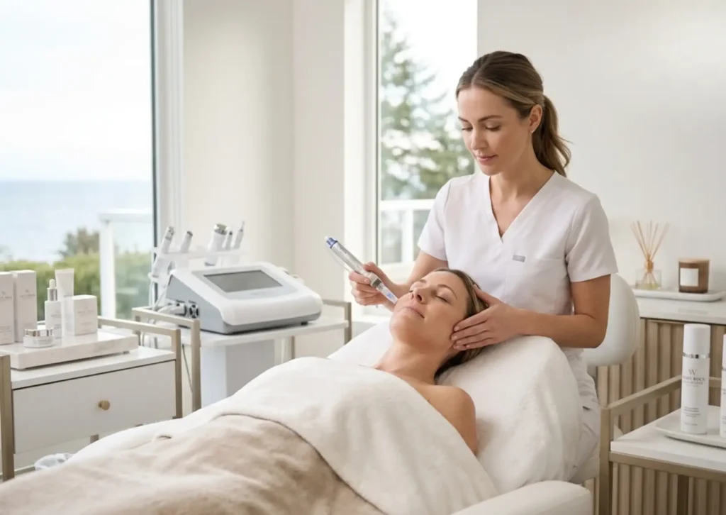 Professional microneedling treatment performed in a luxury aesthetic clinic in White Rock BC