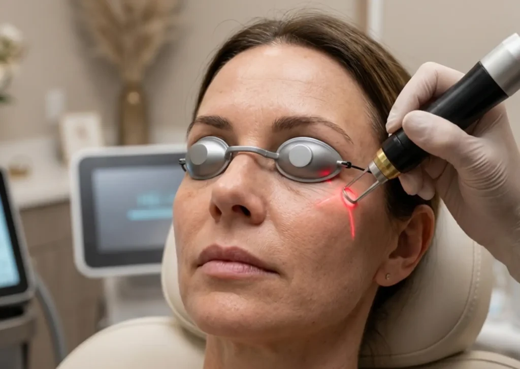 HELIX laser resurfacing treatment for under-eye rejuvenation and crepey skin in White Rock BC.