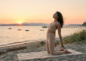 Woman practicing holistic wellness and stress reduction to support hormonal balance and emotional wellness near White Rock BC